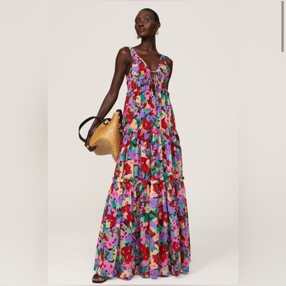 Nicholas Myla Cabra Print shirred floral voile maxi dress Size 8 *flawed*